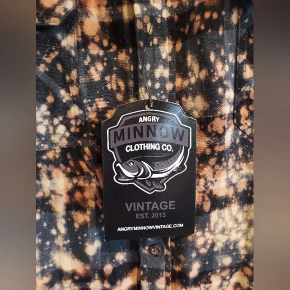 Angry Minnow Bleach Splatter Flannel Shirt Raven Graphic Boho Grunge Witchy XXL - Picture 6 of 16